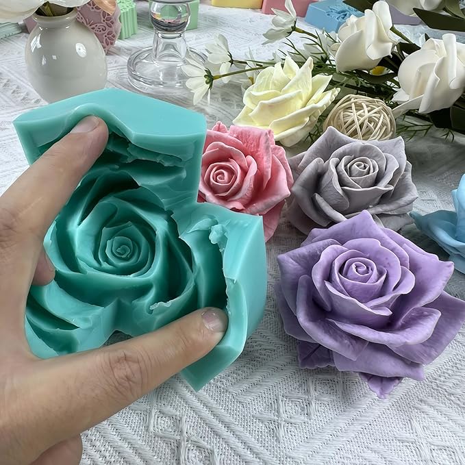 GreatMold 3D Blossom Rose Soap Mold Candle Mould Epoxy Resin Flower Crafts Silicone Molds Beautiful Rose Flower Wax Melt Cake Decoration Art Crafts Moulds
