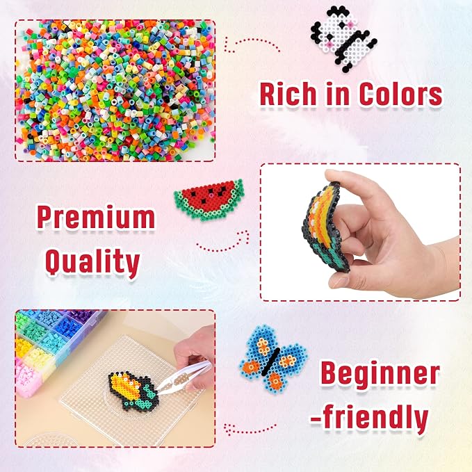 QUEFE 5200pcs Fuse Beads Kit for Boys and Girls, 24 Colors 5mm Melting Beads - Image 4