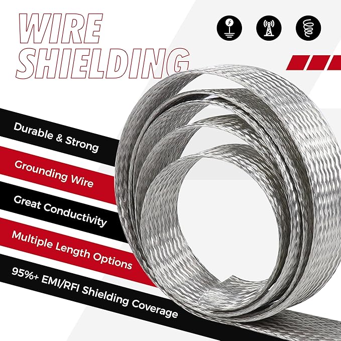 Tinned Copper Braid Metal Cable Shielding Sleeve Ground Straps Interference - Image 4