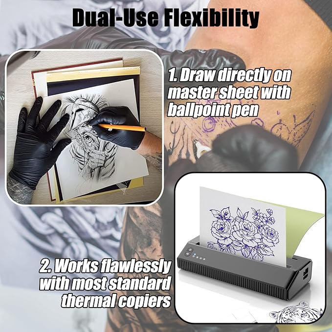 100 Sheets Tattoo Transfer Paper A4 Size Professional Thermal Stencil Paper for Artists, Dual Use with Copier or Hand Drawing, Cut-to-Fit Design