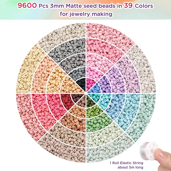 Funtopia 3mm Seed Beads Matte, 39 Colors Frosted Seed Beads - Image 4