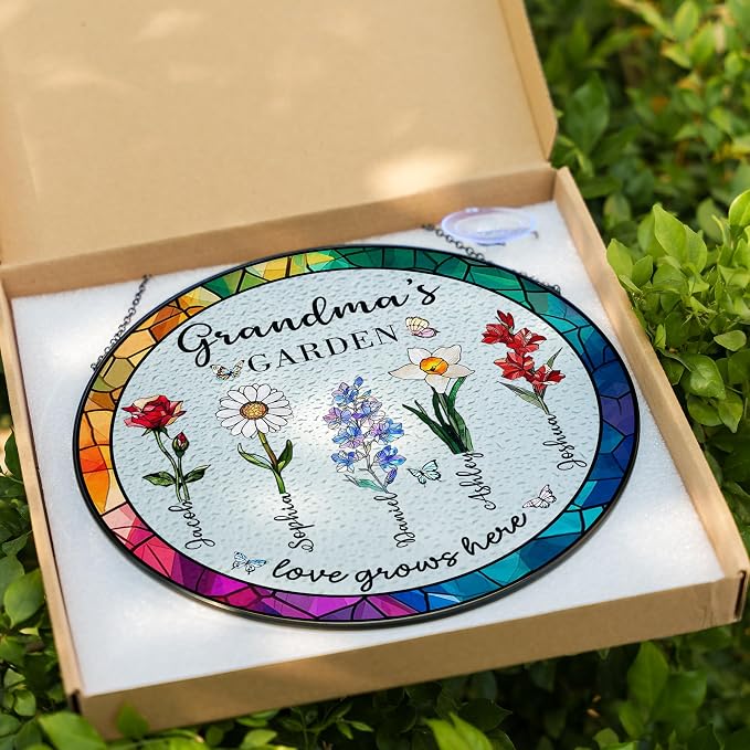 LOVELYPOD Custom Grandma Birth Flowers Stained Glass Window Sun Catcher - Image 4