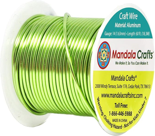 Mandala Crafts 14 Gauge Anodized Aluminum Craft Wire for Jewelry Making - 60 FT Colored Flexible Lime Green Wire - Bendable for Bonsai Armature Crafting Sculpting