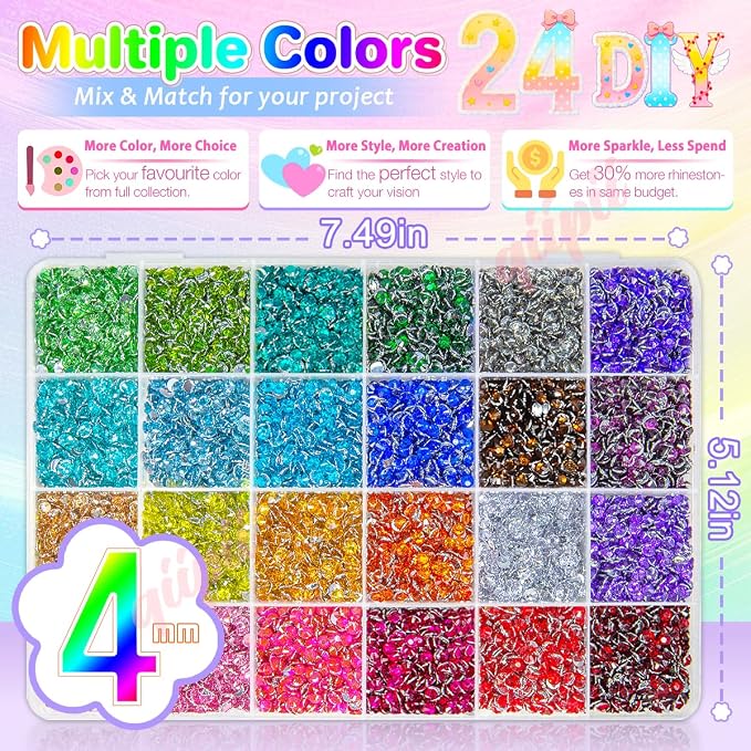 qiipii 24 Color 7200pcs 4mm Crystal Resin Rhinestones - Image 3