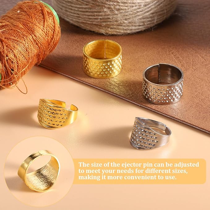 10PCS Hand-Working Sewing Thimble Adjustable Metal Sewing Thimble Rings Fingertip Thimbles Metal Dazzle Color Leather Finger Protectors Thimbles Ring for Knitting Quilting Embroidery DIY Craft Tools