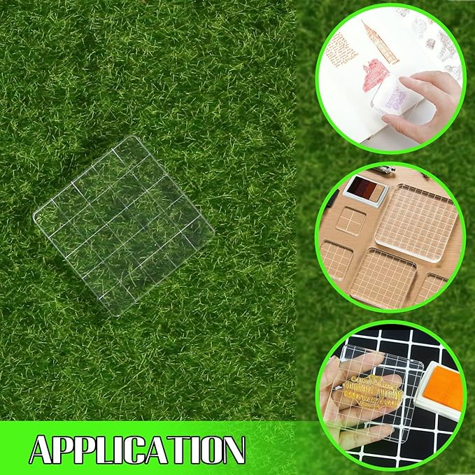 2Pcs Clear Stamp Blocks Set, 2 x 2 Inch Square Acrylic Blocks for Stamping With Grid Lines - Scrapbooking Crafts Tools