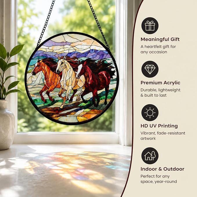 Galloping Horse Acrylic Suncatcher Faux Stained Glass Window Hanging 7.8" | - Image 6