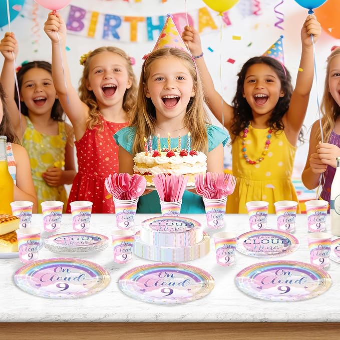 168Pcs on Cloud 9th Birthday Party Supplies Rainbow Clouds Nine Plates and - Image 5
