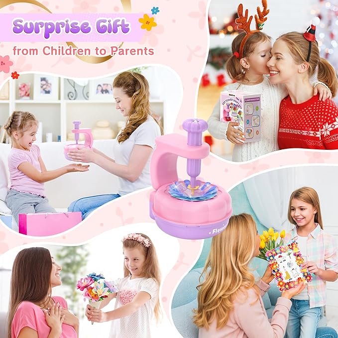 GirlsHome 300+PCS Fabric Flower Bouquets Toys, DIY Flower Crafts Kits for Kids, Arts and Crafts for Kids Ages 6-8 Girls, Build Flower Bouquet, STEM Educational Toy Preschool Gifts (Purple Pink)