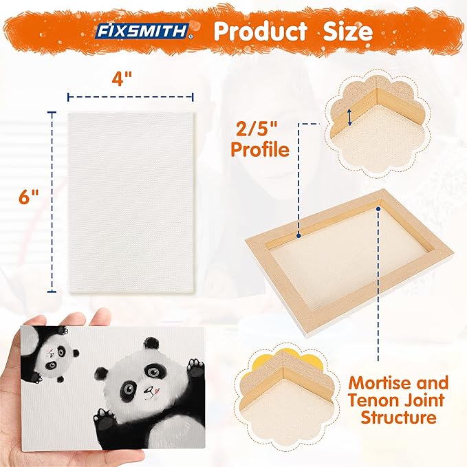 FIXSMITH Mini Stretched Canvas for Painting - 24 Pack 4 x 6 Inch, 2/5” Profile Small Canvases, 100% Cotton Little Blank Canvas, Home Decor Project, Art Supplies for Acrylic Oil Painting