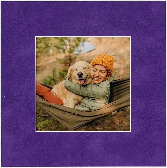 11x14 Mat Bevel Cut for 8.5x11 Photos - Acid Free Purple Crocus Suede Precut Matboard With Backing Board and Crystal Clear, Self Seal Mat Bag - For Pictures, Framing - 4-ply Thickness