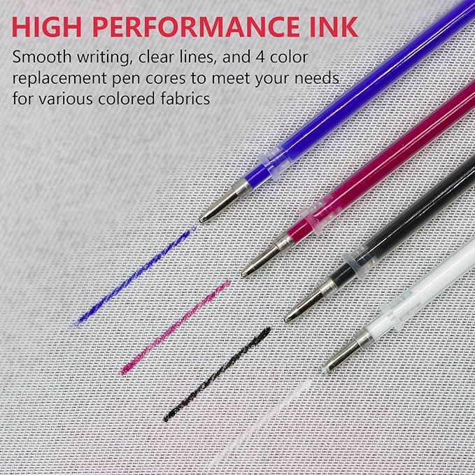 20 Pcs Heat Erasable Pens for Fabric 4 Colors Heat Erasable Fabric Marking Pens for Sewing Quilting Embroidery Dressmaking