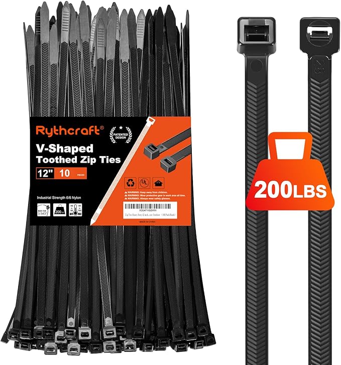 Zip Ties Heavy Duty 12 inch，V-Shaped Toothed Double Sided by Rythcraft