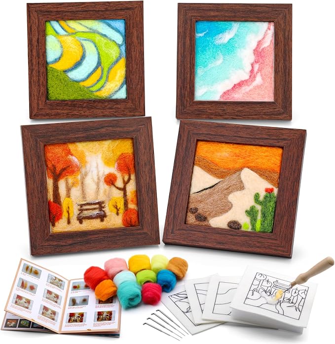 GarfxG Needle Felting Kit for Beginners, Foam Pad, Felt Cloth, Picture Frame by GarfxG