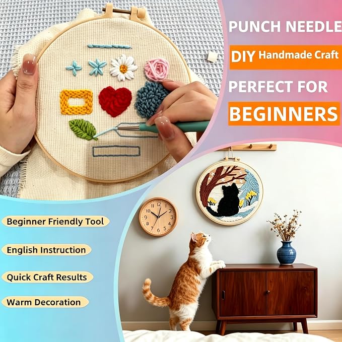 DIY Punch Needle Kits Cartoon Black Horse and Tree - Image 3