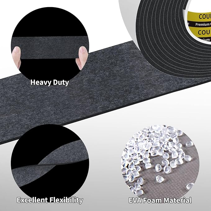 2 Pack EVA Single-Sided Adhesive Black Foam Tape, 1.2inx9.84FT Single-Sided Sealing Strip Foam Pad Sponge Tape Window Weatherproof, Self-Adhesive Insulation Sealing Tape