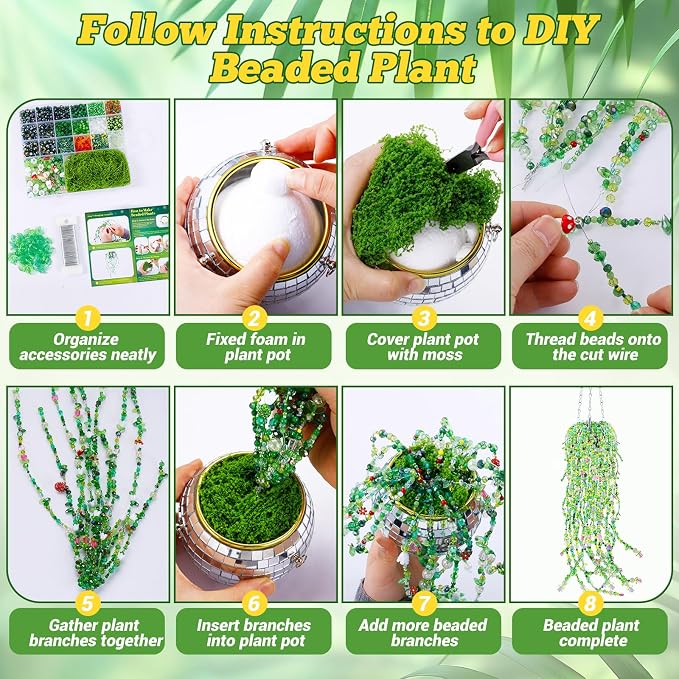 FOGWOWO 2628 Pcs Beaded Plant Kit Green Beads - Image 3
