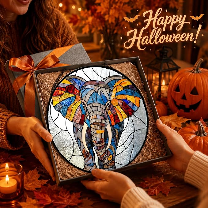 Elephant Acrylic Suncatcher Faux Stained Glass Window Hanging 9.8" | Birthday - Image 6
