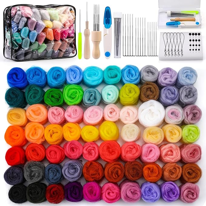 SOCNITC 70 Colors Needle Felting Kit, Wool Felting Kit by SOCNITC