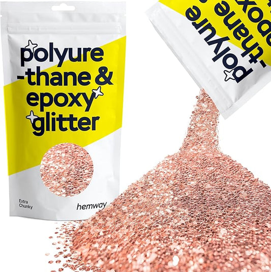 Hemway Polyurethane & Epoxy Resin Glitter 100g / 3.5oz Metallic Crystal Flake Additive for Flooring Jewelry Tumblers Glass Pigment - Extra Chunky (1/24" 0.040" 1mm) - Rose Gold