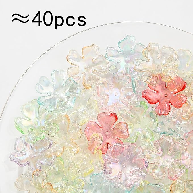 40pcs Flower Shape Beads Transparent Electroplate Flower Bead Color Lily Beads - Image 2