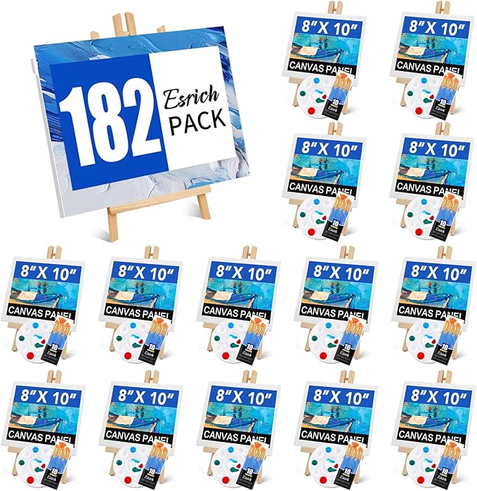 ESRICH 182 Pack Canvas with Easel Set 8 x 10 in Canvas Boards with 11.8 in by ESRICH