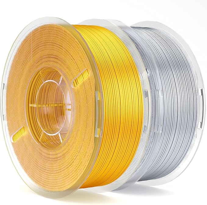 ELEGOO Silk PLA Filament 1.75mm Gold & Silver Grey 2KG, 3D Printer Filament Dimensional Accuracy +/- 0.02mm, 2 Pack 1kg Spool(2.2lbs) 3D Printing Filament Fits for Most FDM 3D Printers