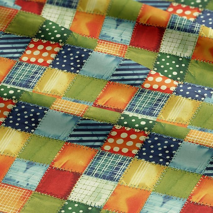 Patchwork Cotton Fabric Panel 61 x 36.6 Inches, Colorful Geometric Squares - Image 7