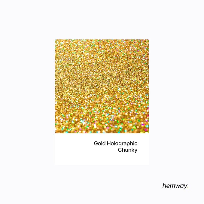 Hemway Polyurethane & Epoxy Resin Glitter 100g / 3.5oz Metallic Crystal Flake Additive for Flooring Jewelry Tumblers Glass Pigment - Chunky (1/40" 0.025" 0.6mm) - Gold Holographic