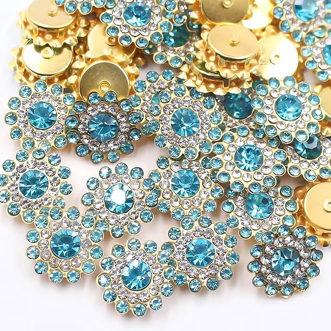 14mm 150pcs Crystals Aquamarine Glass Gems Sew on Rhinestones, Metal Base Claw by Unknown