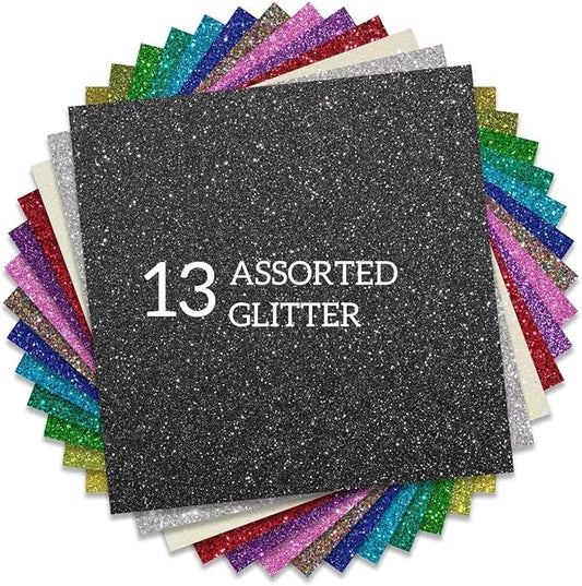 Glitter HTV Heat Transfer Vinyl 12"x12" Bundle 13 Sheets Iron on Vinyl for T-Shirts Gifts Design(Assorted)