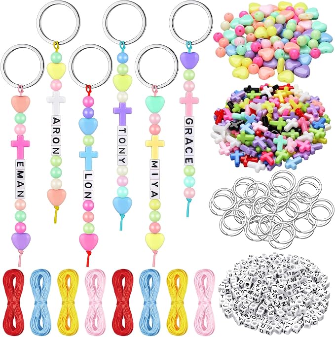 Landical 564 Pcs DIY Cross Bead Keychain Kit Christian Crafts Adjustable Name by Landical