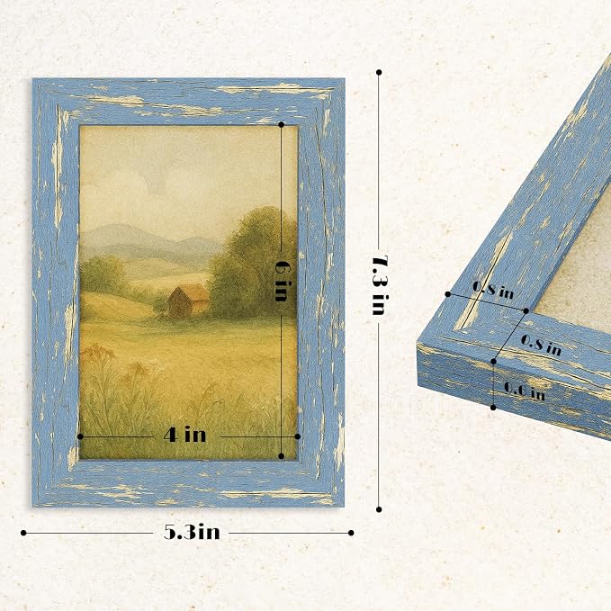 puthiac 4x6 Rustic Farmhouse Picture Frame, Denim Blue, 1 Pack | Distressed MDF - Image 5