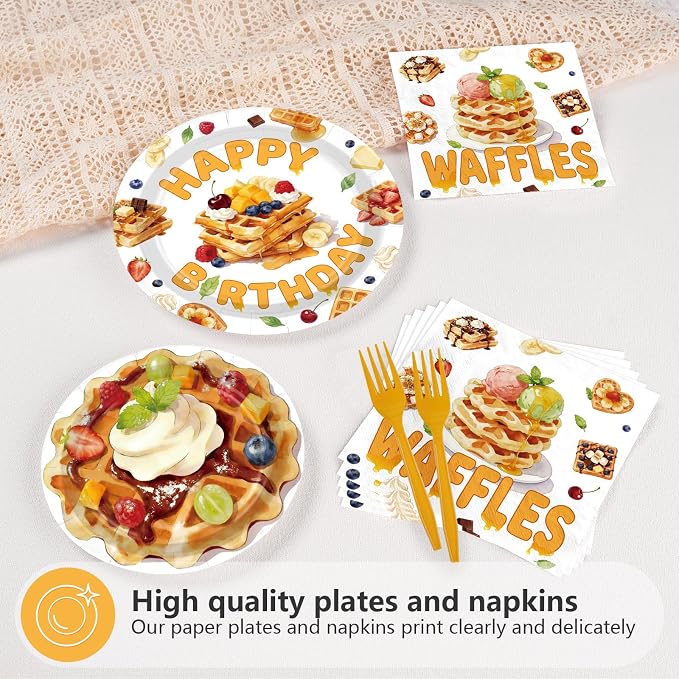96Pcs Waffle Birthday Party Decoration Breakfast Brunch Bread Food Plates and - Image 3
