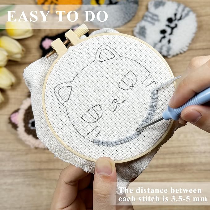Morledoa Punch Needle Coasters Kit, Punch Needle Kits Adults Beginner, Cat - Image 3