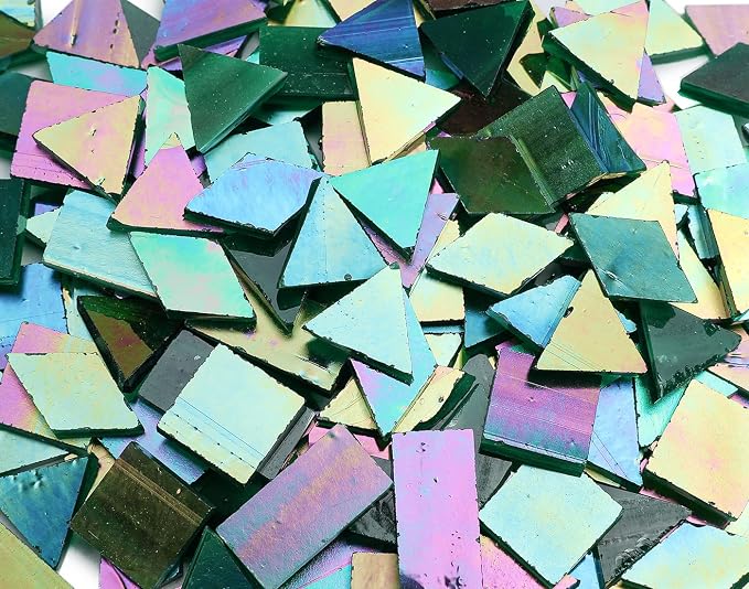 200 Pieces Bulk Iridescent Mosaic Glass Tiles, 4 Shapes Mixed Stained Glass - Image 3