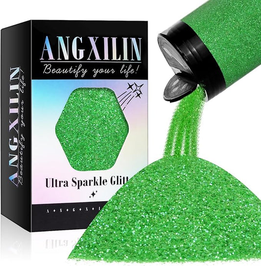 High Capacity 260g Iridescent Fine Glitter,Shaker Bottle Fine Glitter for Epoxy Resin DIY Craft,Rainbow Fine Glitter for Nail Art Face Body Glitter Tumbler Making (IRI Green)