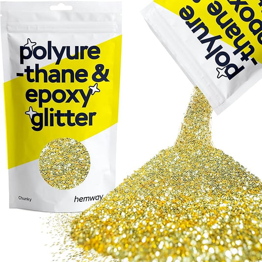 Hemway Polyurethane & Epoxy Resin Glitter 100g / 3.5oz Metallic Crystal Flake Additive for Flooring Jewelry Tumblers Glass Pigment - Chunky (1/40" 0.025" 0.6mm) - Sand Gold
