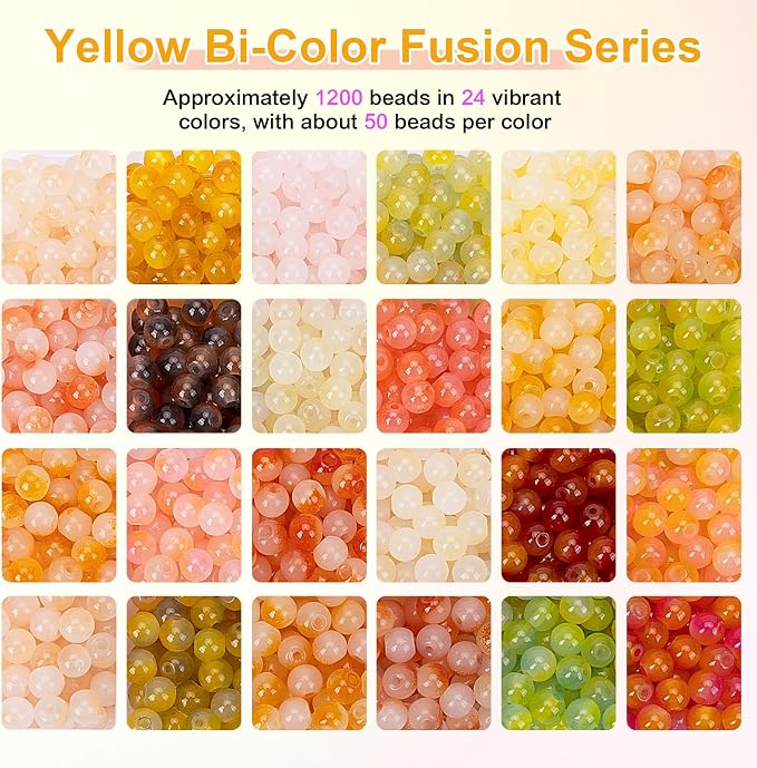 XSEINO About 1200+ pcs 6mm Glass Beads Bracelet Making Kit, 24 Assorted Yellow - Image 3