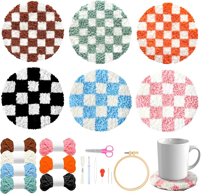 WATINC Checkerboard Punch Needle Coaster Kit by WATINC