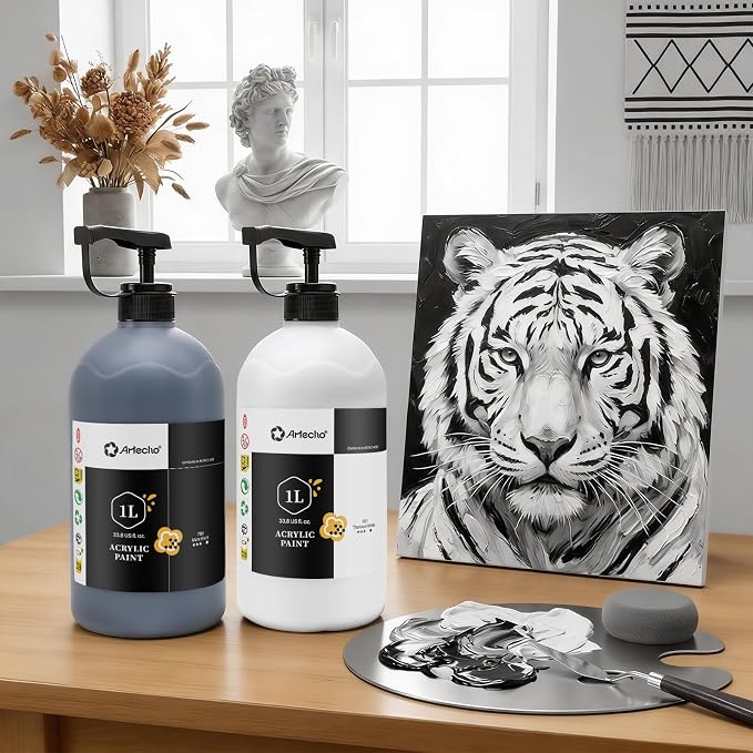 Artecho White and Black Acrylic Paint 1000ml / 33.8 fl oz Pump Dispenser | - Image 5