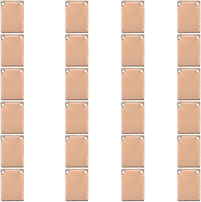 ImpressArt - Premium Metal Stamping Rectangle Blanks for Metal Stamping and Jewelry Making (24 Pack) (7/16" x 3/4" Rectangle w/ 2 Holes, Copper)