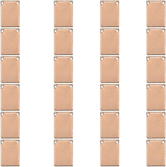 ImpressArt - Premium Metal Stamping Rectangle Blanks for Metal Stamping and Jewelry Making (24 Pack) (7/16" x 3/4" Rectangle w/ 2 Holes, Copper)