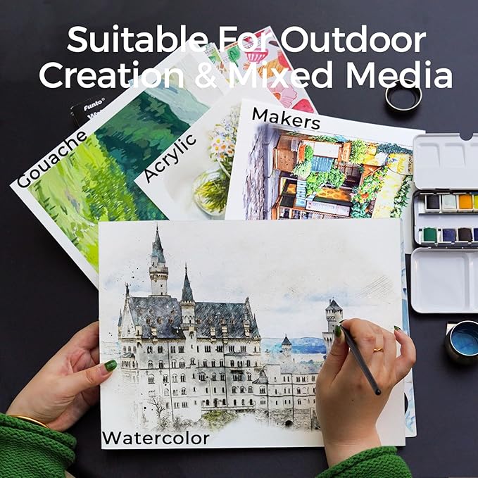 Funto Watercolor Pads, 100% Cotton, 20 Sheets, 7X 5, 140lb/300gsm, Glue Bound, Double-Sided, Easy Tear Heavyweight Art Paper for Painting