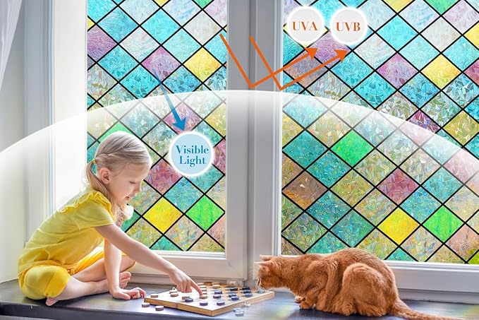 Bloss Stained Glass Window Film, 3D Rainbow Windows Privacy Film, Decorative - Image 3