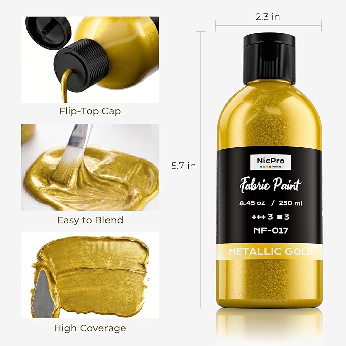 Nicpro Gold Fabric Paint, 8.45 oz Fabric Paint - Image 2