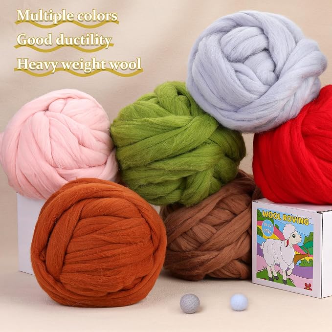 QMNNMA 14.1oz Wool Roving Bulk, Needle Felting Wool-Red Brown | Super Wool - Image 6