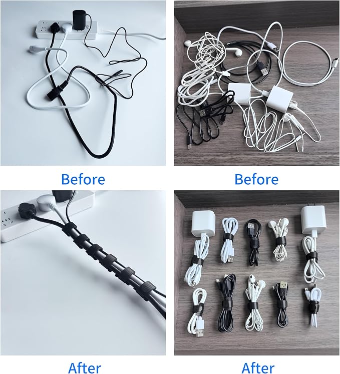 6 Inches Black Reusable Cable Ties, Cable Organizer, Cord Wrap and Hook Loop - Image 4