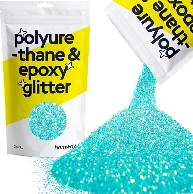 Hemway Polyurethane & Epoxy Resin Glitter 100g / 3.5oz Metallic Crystal Flake Additive for Flooring Jewelry Tumblers Glass Pigment - Chunky (1/40" 0.025" 0.6mm) - Fluorescent Blue