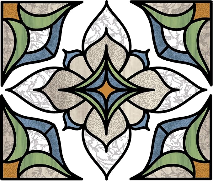 InHome Blue Alden Stained Glass Window Decal, Repositionable Decorative Window by IN+HOME